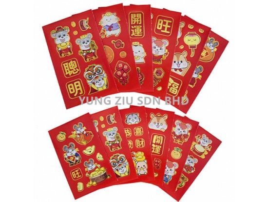 102-11#RED ENVELOPE WITH STICKER(12P/PACK)CNY(11039)13CM